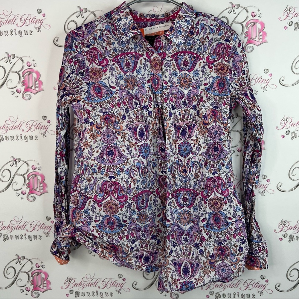 Talbots long sleeve button down floral flowers Multicolor Paisley Blouse